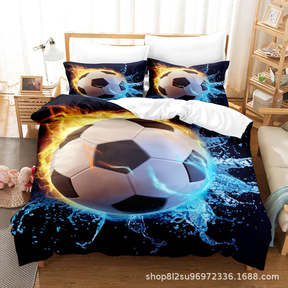 3D Football Series Bedding Set Sports Quilt Cover and Pillow Case 2/3 Pieces Suitable for Home Decoration of Boys' Football Fans' Rooms