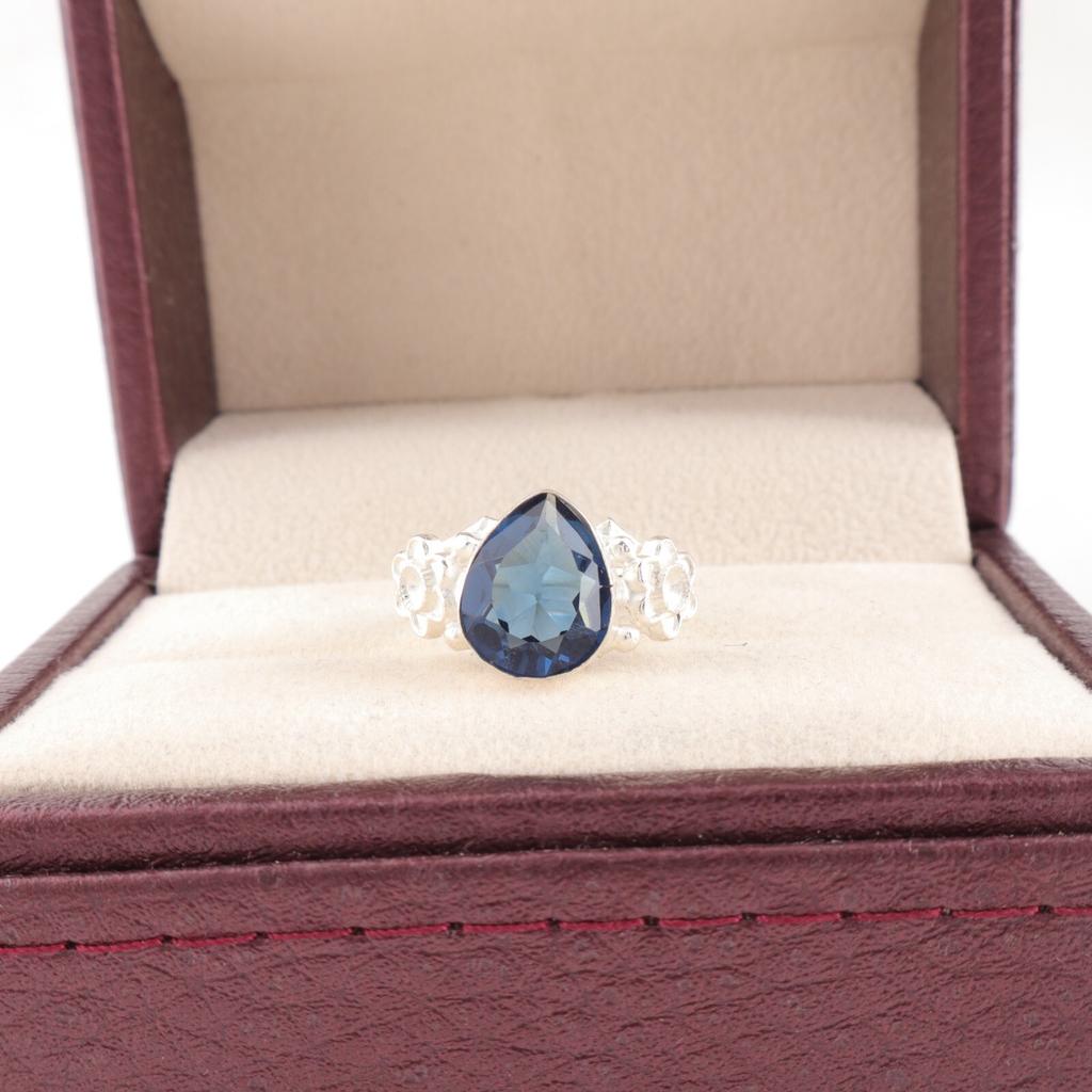 London Blue Topaz  Gemstone 925 Solid Silver Ring Handmade Jewelry Women's Ring RR-59-1