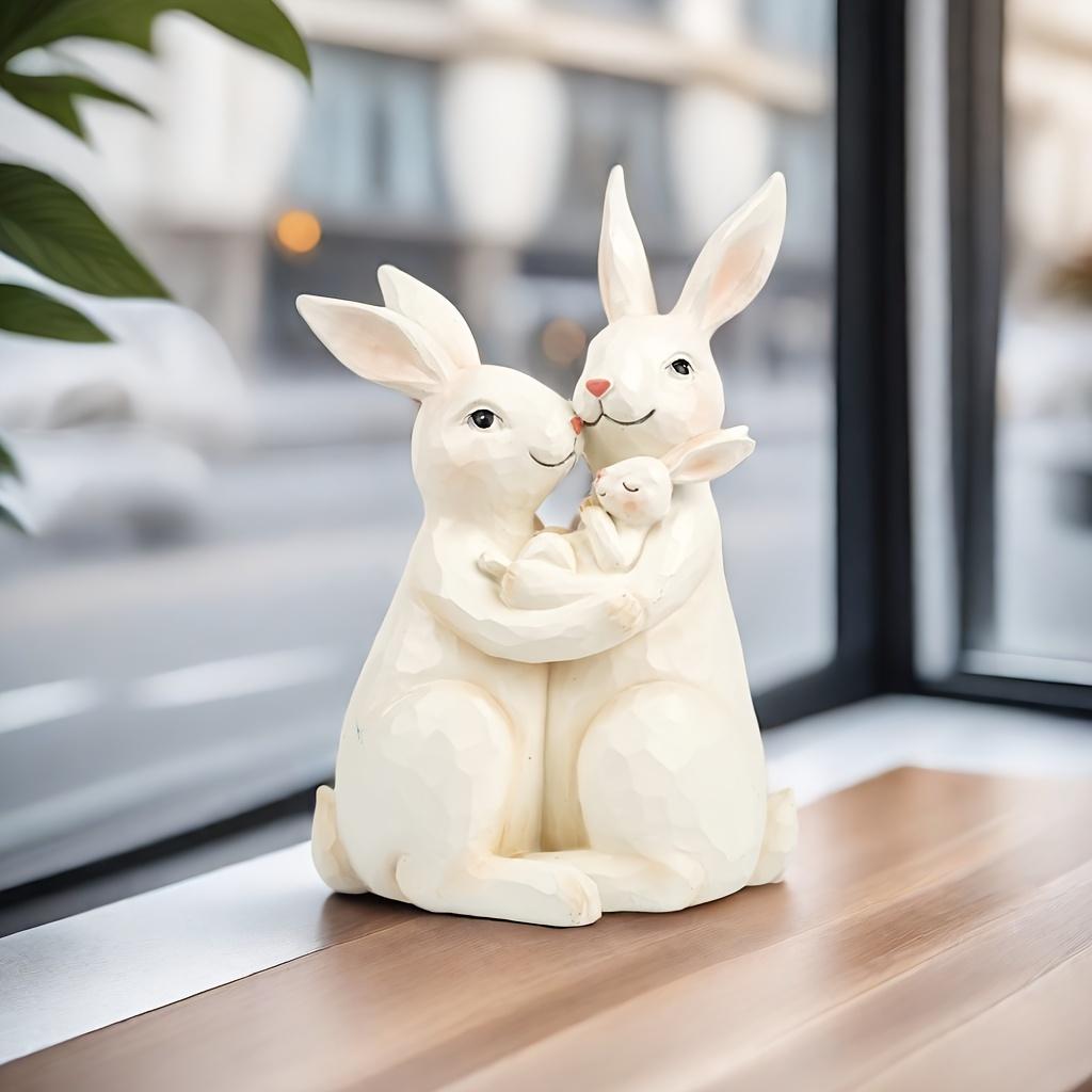 Bunny Family Statue Animal Figurine Realistic Creative Desk Ornament Resin Bunny Sculpture for Bookshelf Office Indoor
