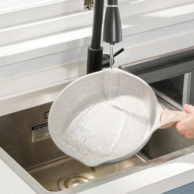 Maifan Stone Non-Stick Shallow Frying Pan, Flat-Bottomed, Oil-Free, Die-Cast, Multi-Stove Compatible for Household Use.