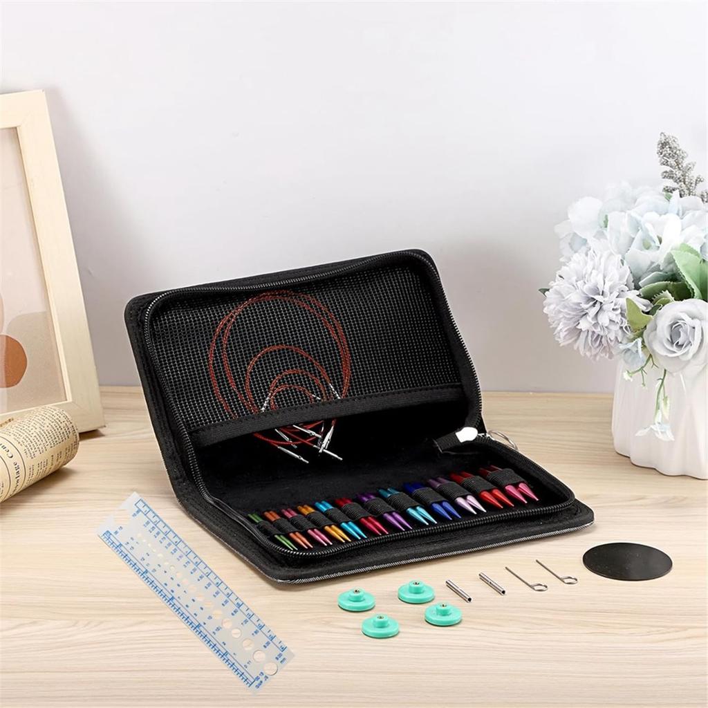 Short Interchangeable Knitting Needles Set, 2-Inch Metal Circular Knitting Needles Kit for Beginners, 12 Pairs