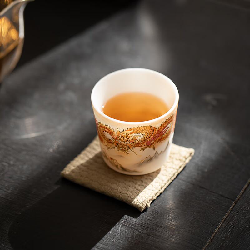 Wang Wenke Mutton Fat Jade Porcelain Dragon Master Tea Cup
