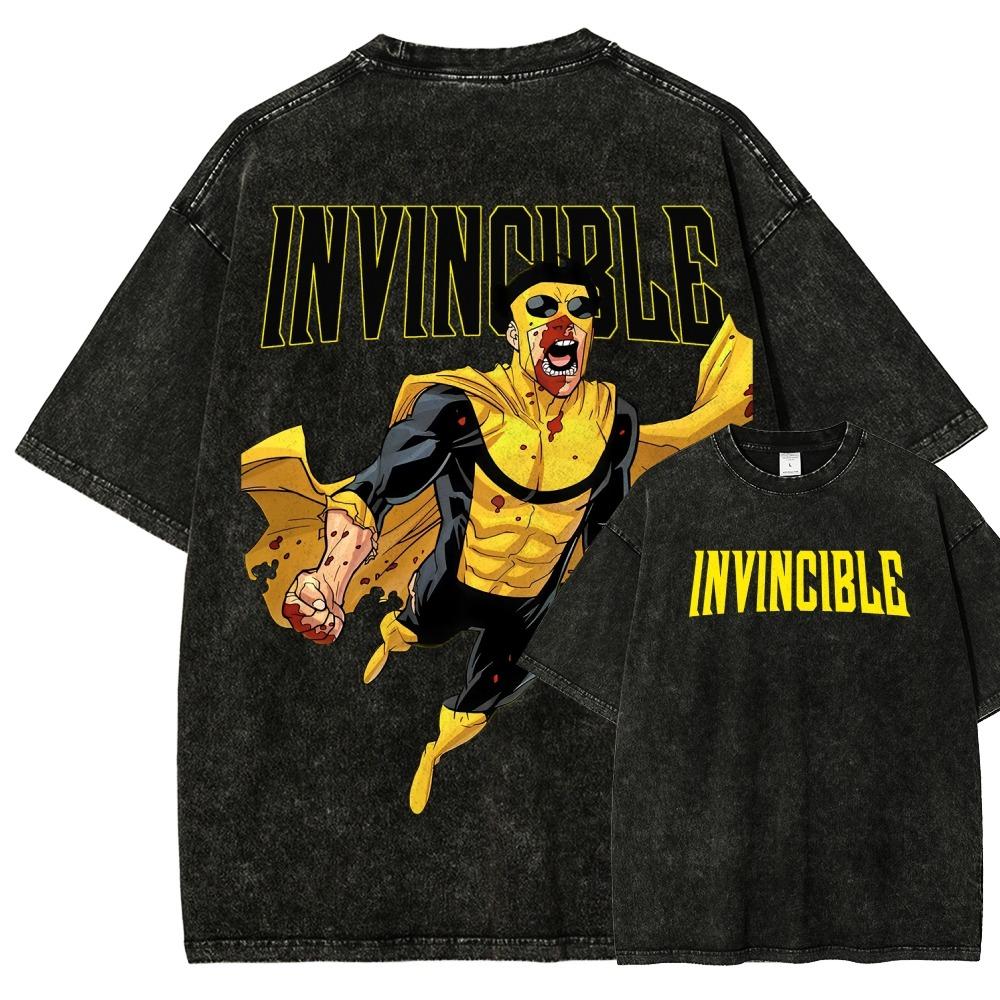 

Invincible Anime Lover Washed T-shirt Year Round Clothing Personality Clothes Plus Size Unisex New Model Couples High Quality S