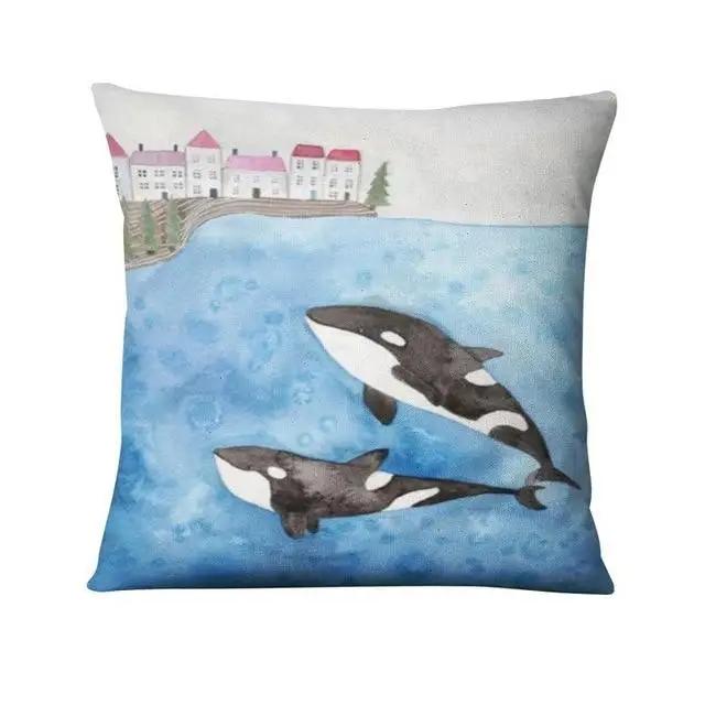 Cartoon Wal Bedruckter Kissenbezug Nordisch Marine Kissen Dekoratives Wohndekor Sofa Überwurf Dekoration