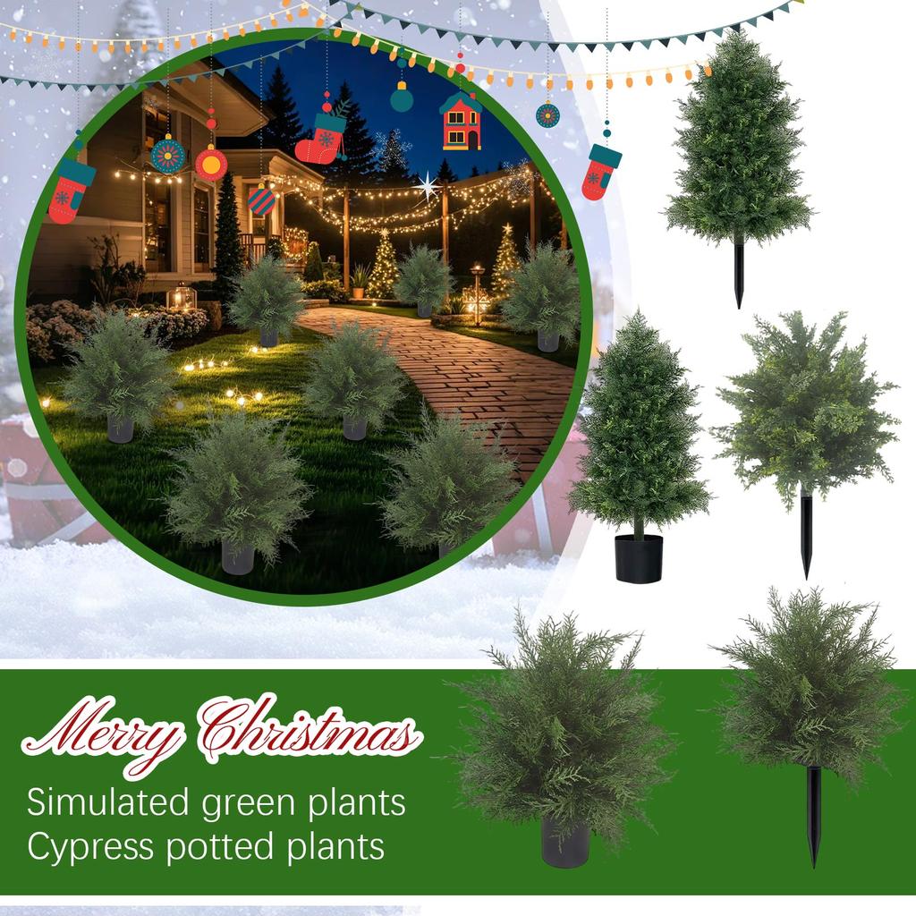 3FT Real Cedar Topiary Trees For Front Porch Decor, Artificial Shrubs Faux Plants