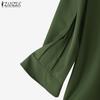 ZANZEA Women Casual Round Neck 3/4 Sleeve Solid Color Loose Blouse