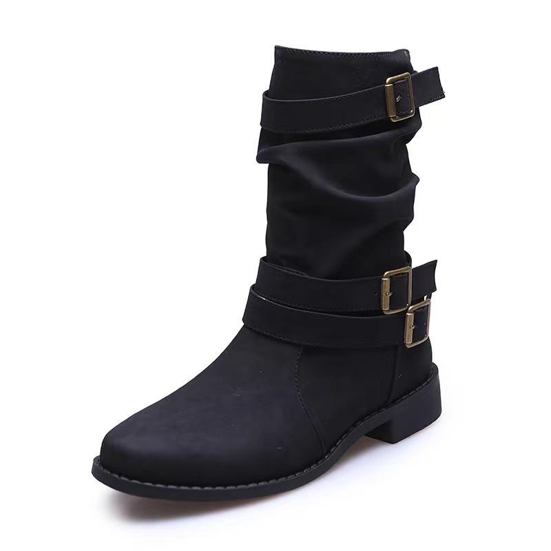 Autumn And Winter Large Slope Heel Women'S Boots Solid Color Folded Slope Heel Buckle Short Style 35-43