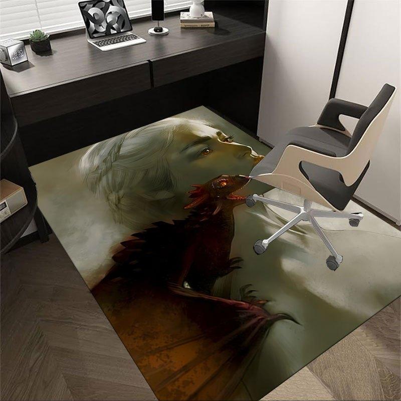 1pc Fire and Blood Office Carpet Chair Mats, Home Decor Mat Fantasy Theme Mat Durable Mat, Dragon Decor,Suitable for Fantasy Theme Lovers