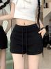 2025 Women's Summer High Waist Slimming Loose Straight-Leg Drawstring Shorts - Black Casual Versatile Sportswear