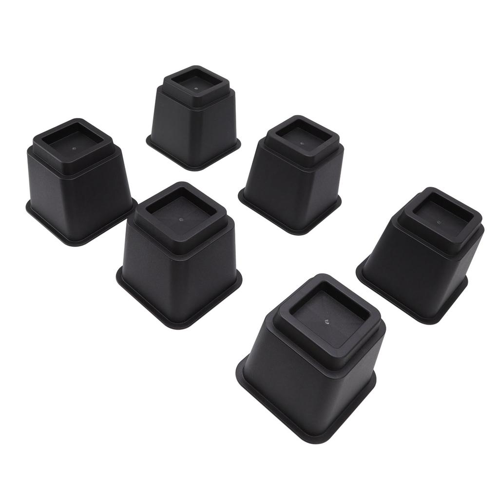6pcs Bed Risers 5in High Quadrate Trapezoidal Ergonomic Plastic Black Furniture Risers Blocks for