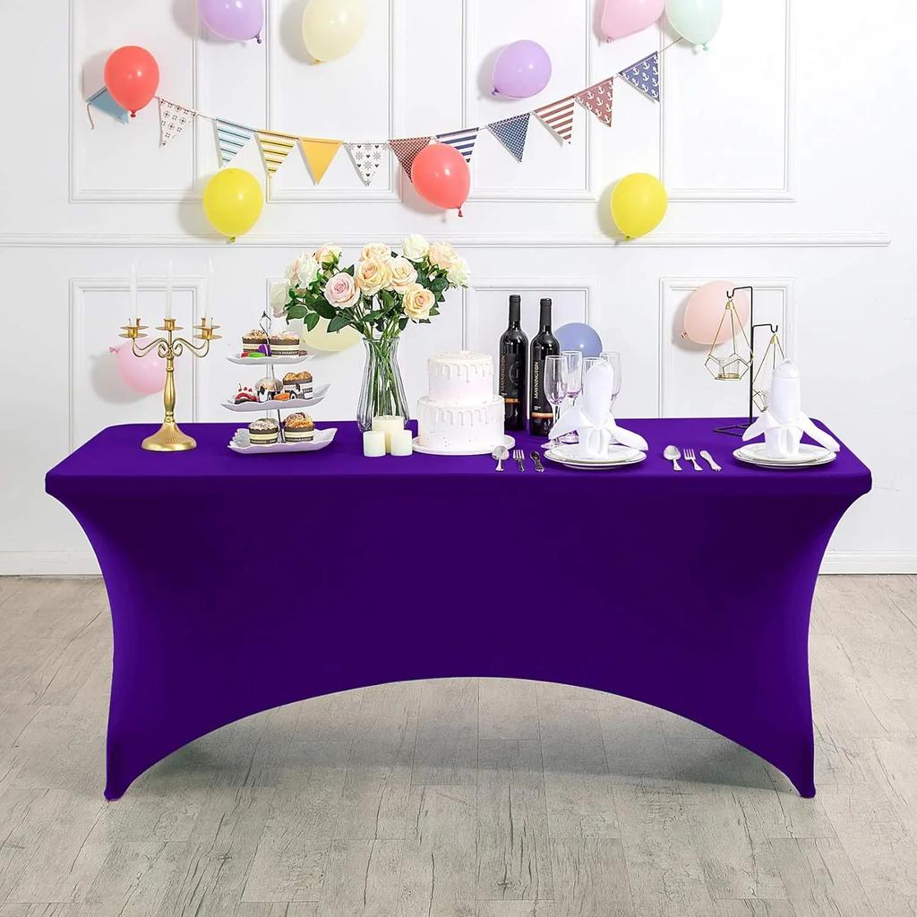 2 Pcs Spandex Table Cover for Standard Folding Tables Universal Rectangle Fitted Tablecloth Protector Wedding Banquet and Party