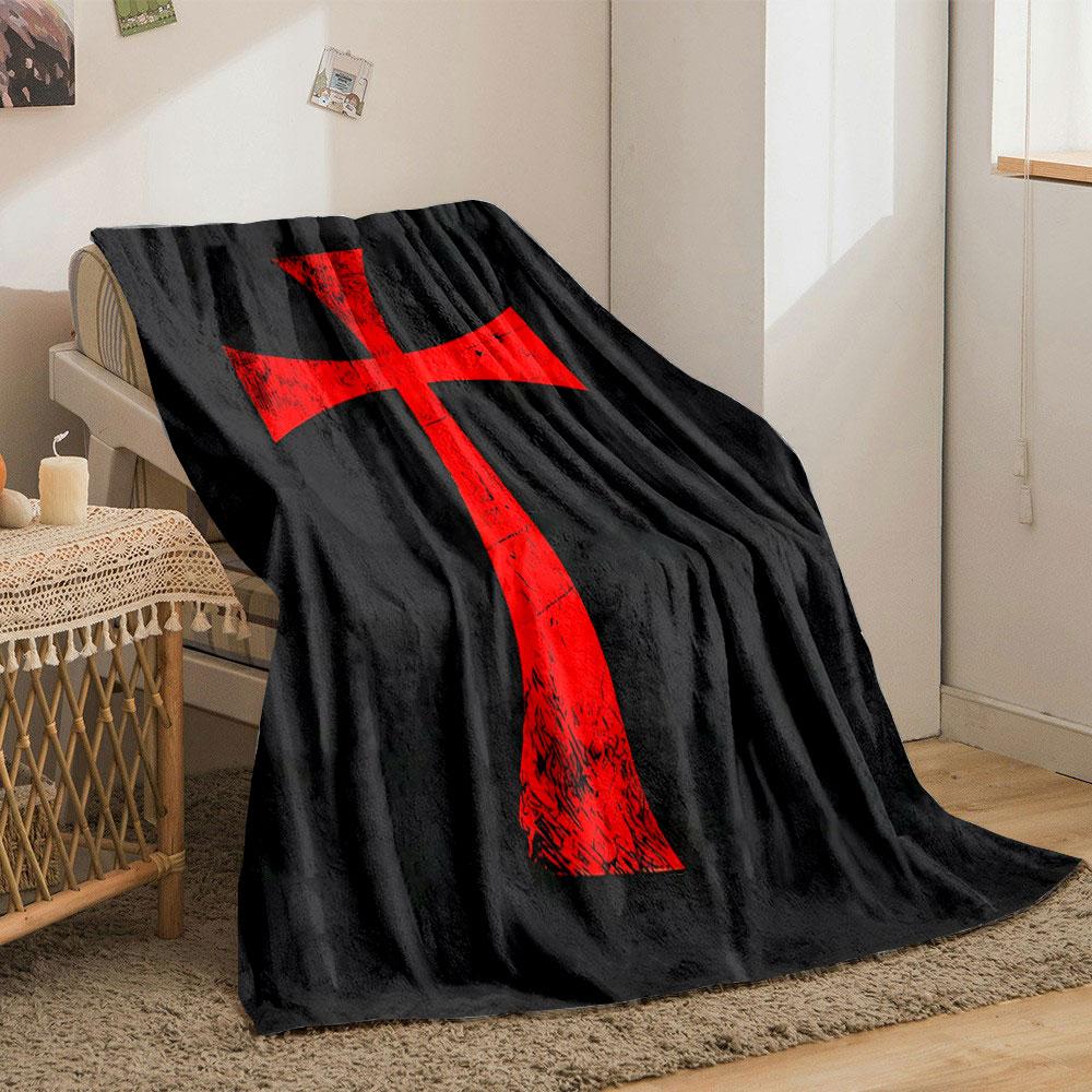 Red Templar Cross Blanket Printed Blanket for Living Room Bed Couch lunch break Soft Cozy Blanket for Friend's festival Gift