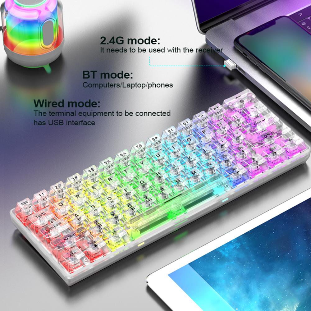 61 Keys Gaming Keyboard Wireless 2.4G Transparent Mechanical Keyboard Bluetooth-Compatible RGB Backlit Gaming Keyboard for Gamer