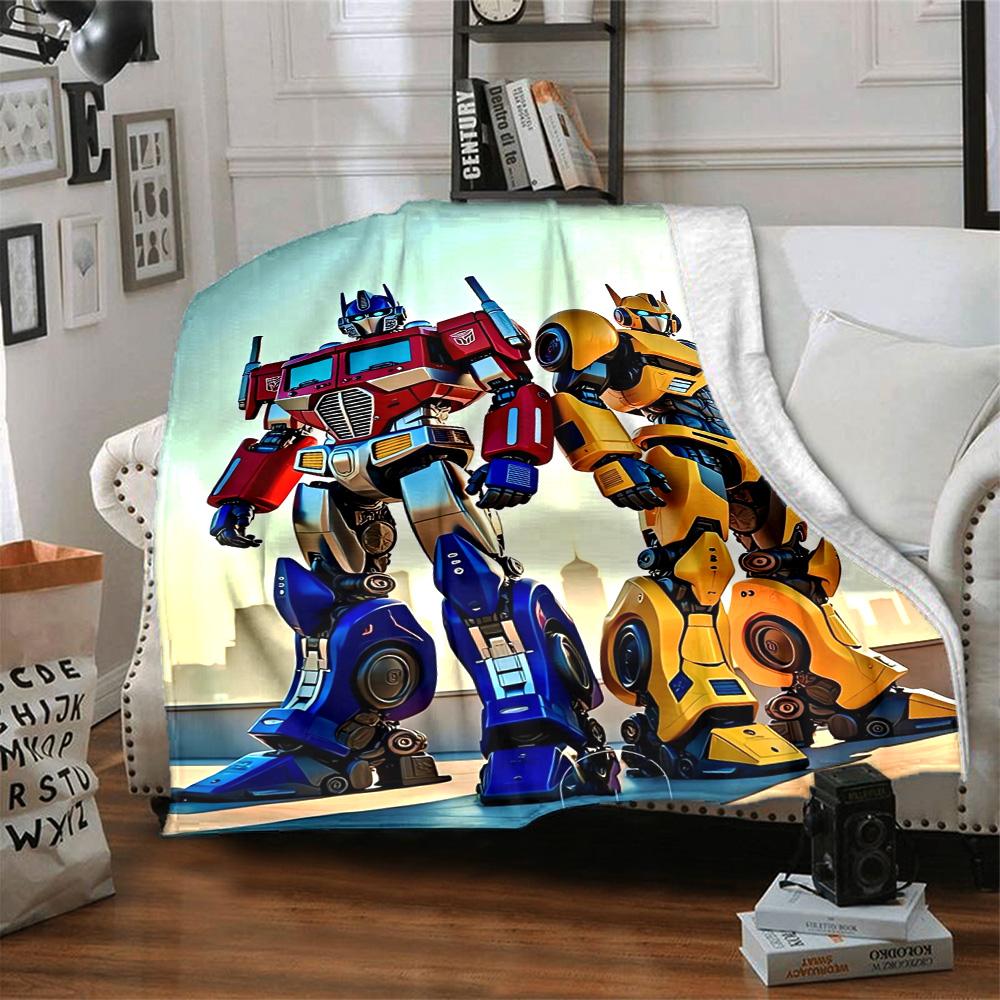 Transformers Optimus Prime Bumblebee Flannel Blanket Super Soft Warm Cozy Blanket For Sofa Bed Office Travel Allseason Home Decor Gift