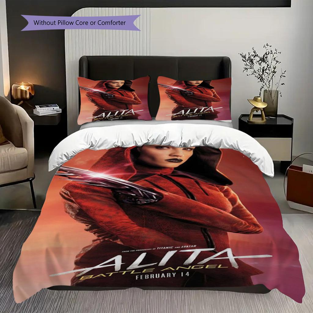 Future Warrior Alita Battle Angel Bedding (1 * duvet cover + 2 * pillowcase, without core) 2D Flat Soft and comfortable Christmas birthday gift