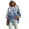 Women's Vintage Floral Print Hooded Pullover Top with Three-Quarter Sleeves for Casual Daily Wear