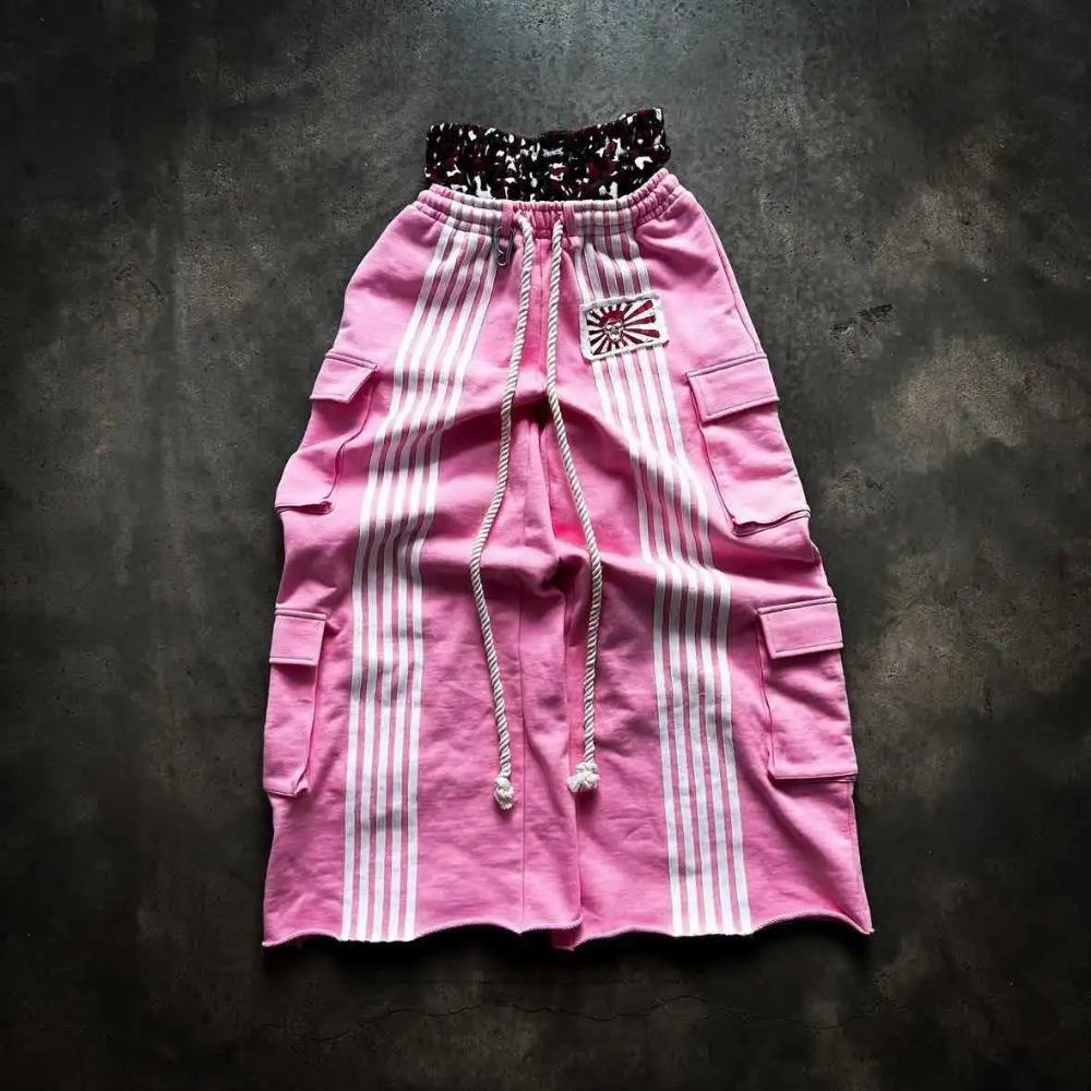 

ZYLLO Американский Ретро Хай-стрит Инструментальный Двойная Талия Спортивные Штаны Лиственный Камуфляж Тяжелая Промышленность Полосатые Свободные Широкие Штаны Европа M