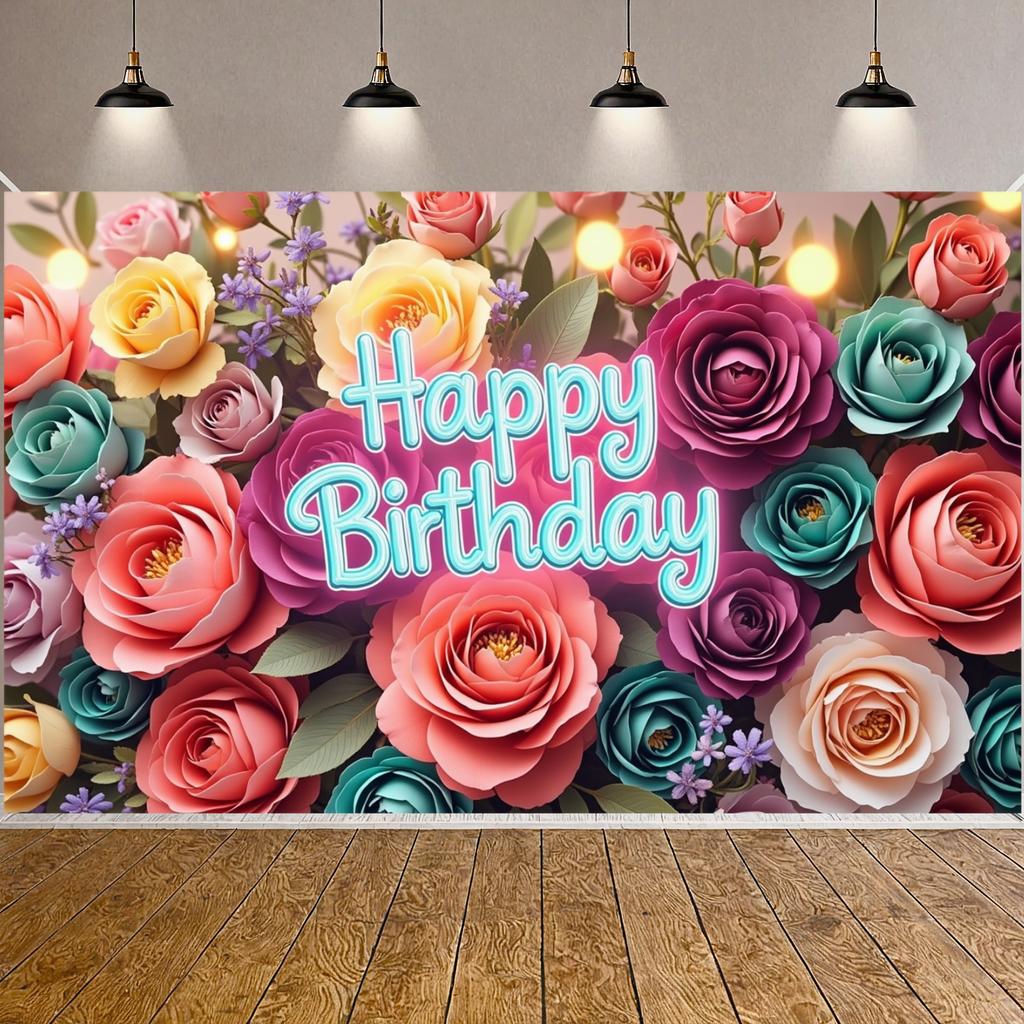 Banner Purple Hydrangeas Pink Birthday Banner Celebration Backdrop Flower Arrangement Floral Birthday Banner For Home Party