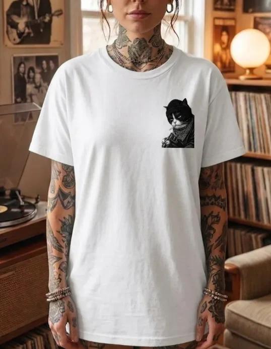 Tattoo Cat Shirt, Funny Graphic Tee, Streetwear Shirt, Vintage Cat Shirt 3XL