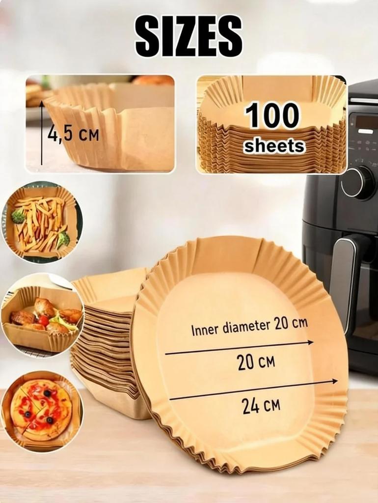 20 cm Papier für Heißluftfritteusen, 100 Stück, Backpapier, Heißluftfritteusen-Schale