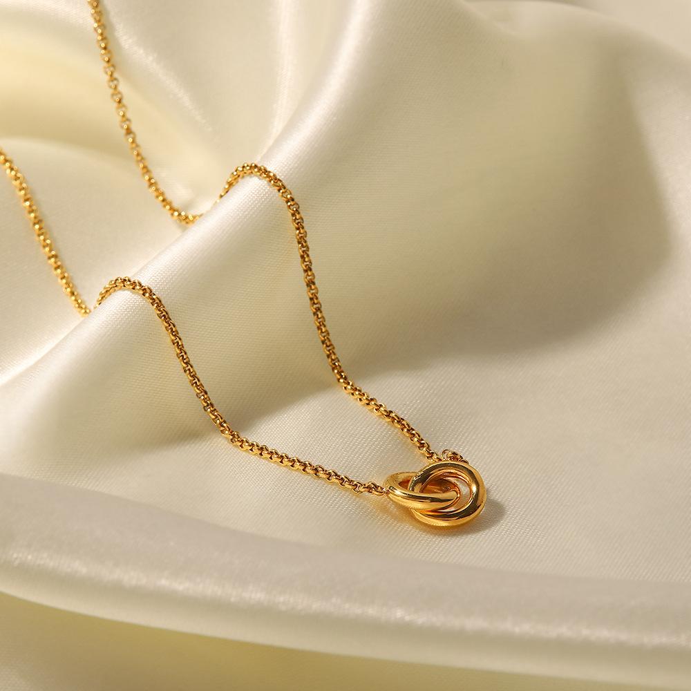 Yori High Quality Double Circle Pendant Necklace Gold Color Romantic Charm Textured Jewelry for Women Anniversary Gift