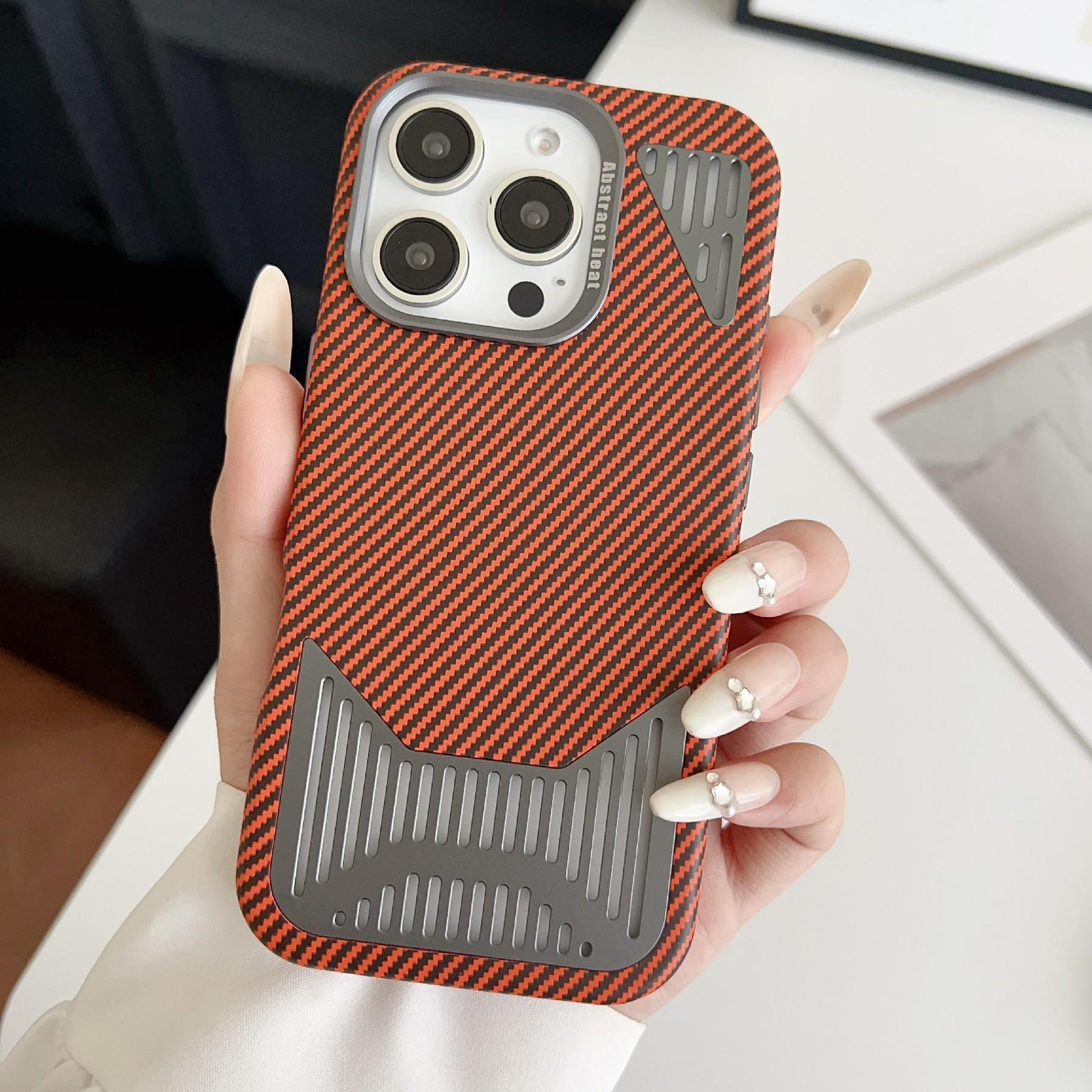 

For iPhone 16 Pro Case Compatible with MagSafe Aluminium Alloy Heat Dissipation Leather Phone Back Cover Orange