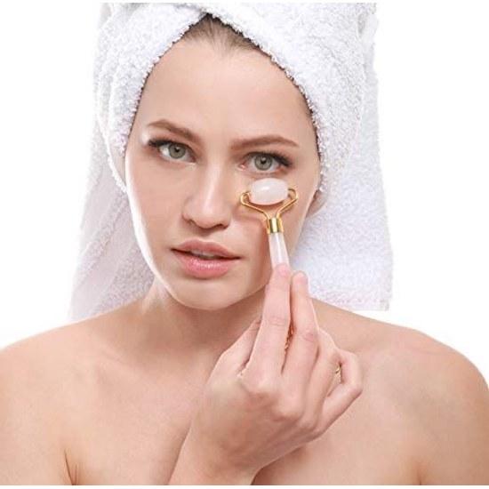 Face Roller Facial Massage Jade Made Natural Rose Quartz.