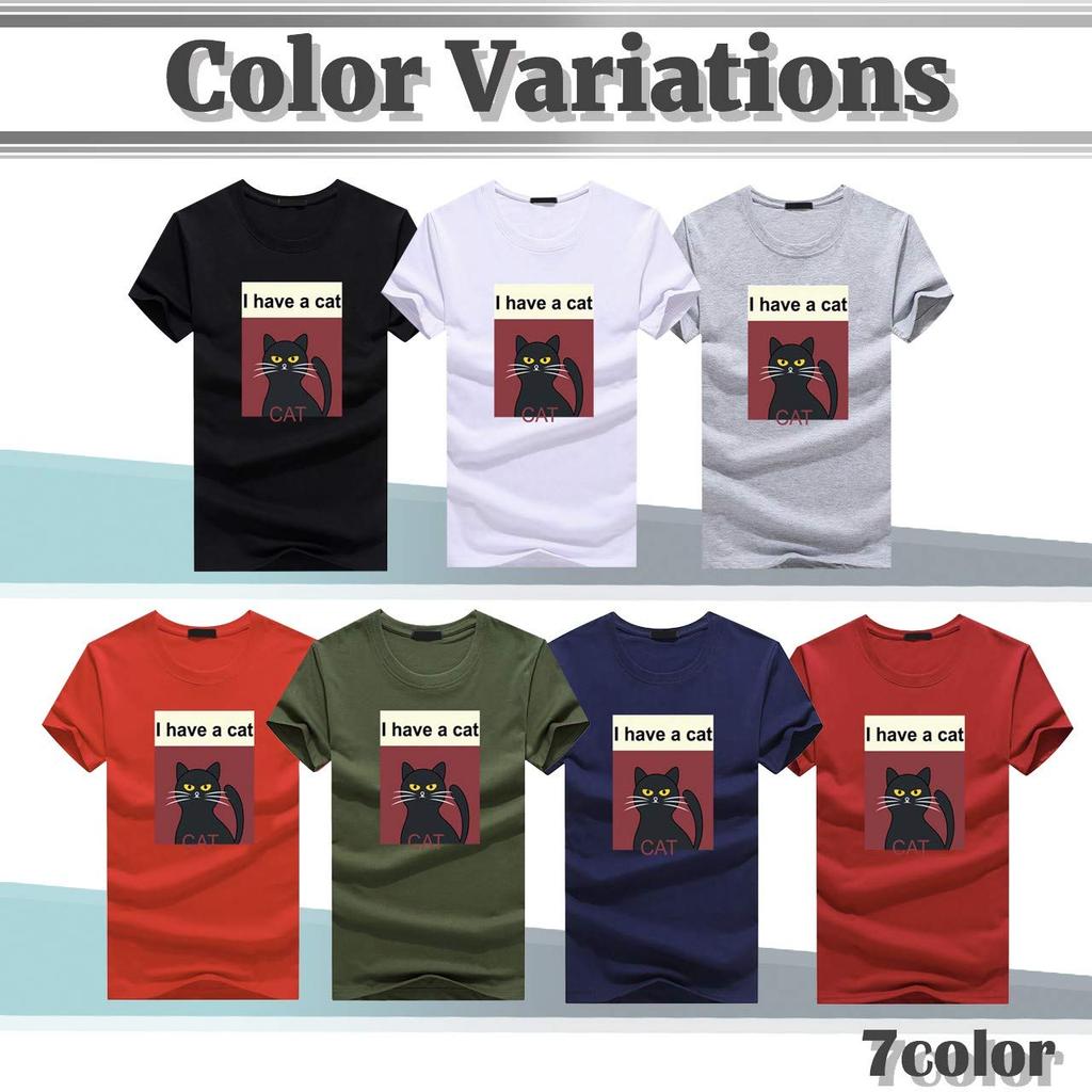 BUZZxSELECTION Short Sleeve with a Stylish Black Cat Print 04 Men's T-Shirt (BSTS041, Khaki, XL)
