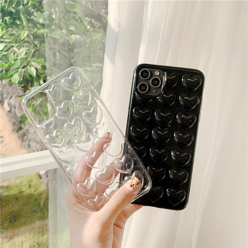 

For iPhone 15 Pro Case 3D Heart Pattern Hard PC Shockproof Phone Cover Purple