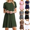 O-neck Stretchy Loose Hem Mini Dress Solid Color Short Sleeve Lady Dress for Daily Wear
