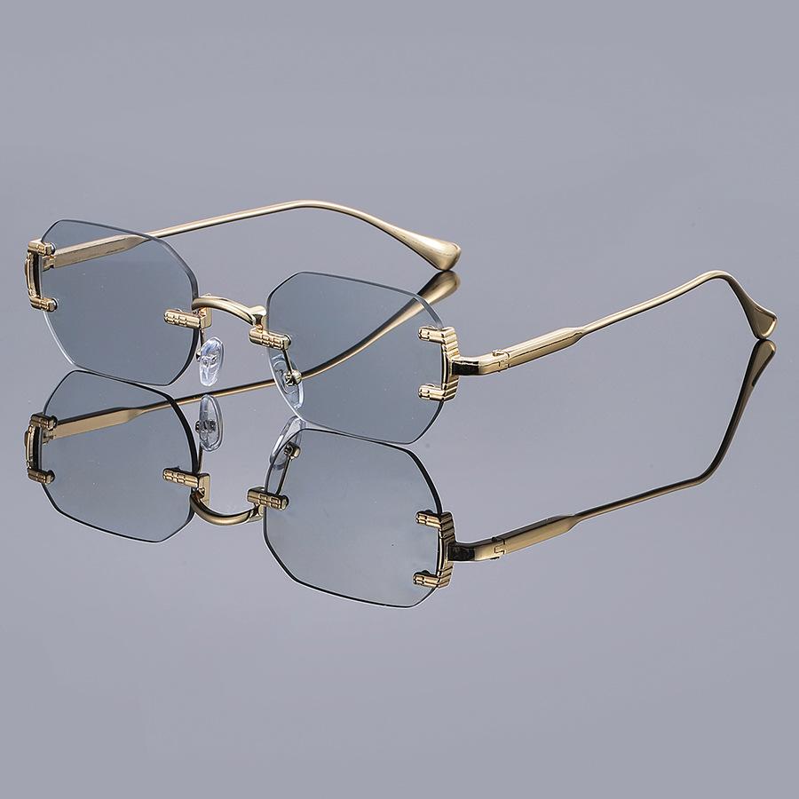 New Polygon Sunglasses Retro Women Men Metal High-End Sunglasses Luxuy Frameless Trimming Traveling Uv400 Glasses