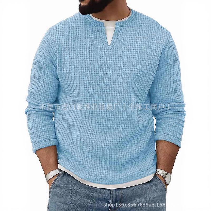 

Свитшот с разрезом и воротником хенли, с длинным рукавом, мужской, имитация двух частей, контрастный, свободный пуловер, новый топ весна-осень S синий