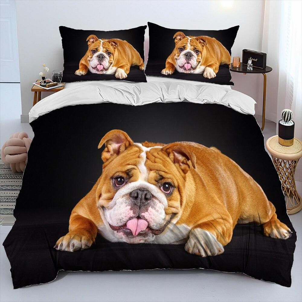 Three-Piece Digital Printing 3D Cute French Pit Bull Pet Puppy Quilt Cover Bedding Order