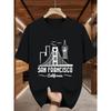 European Sizes Men's San Francisco California Graphic T-Shirt - Golden Gate Bridge & City Skyline Print, Casual Round Neck Summer Tee