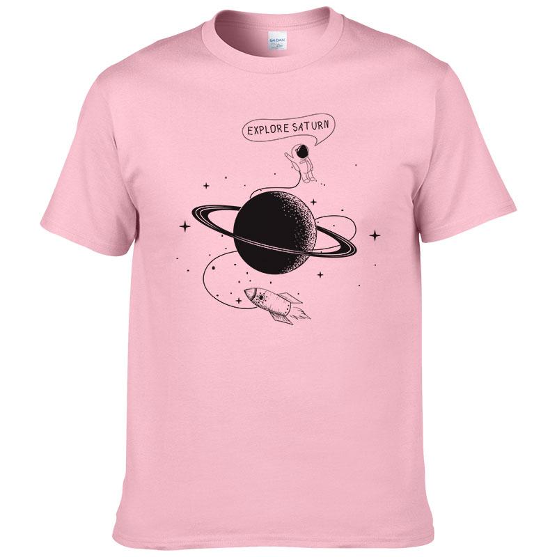 Astronaut Erkunde Saturn T-Shirt Herren Sommer Kurzarm Mode T-Shirt Baumwolle Coole T-Shirts Tops Markenkleidung #226