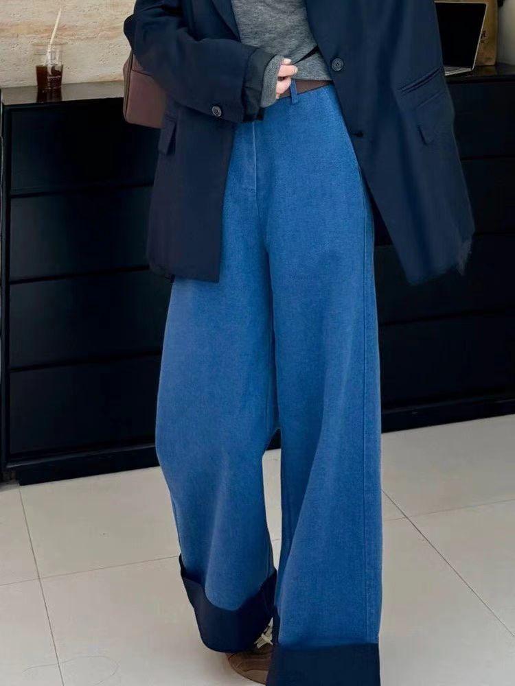 

Popular Patchwork High-Waisted Retro Wide-Leg Jeans XL