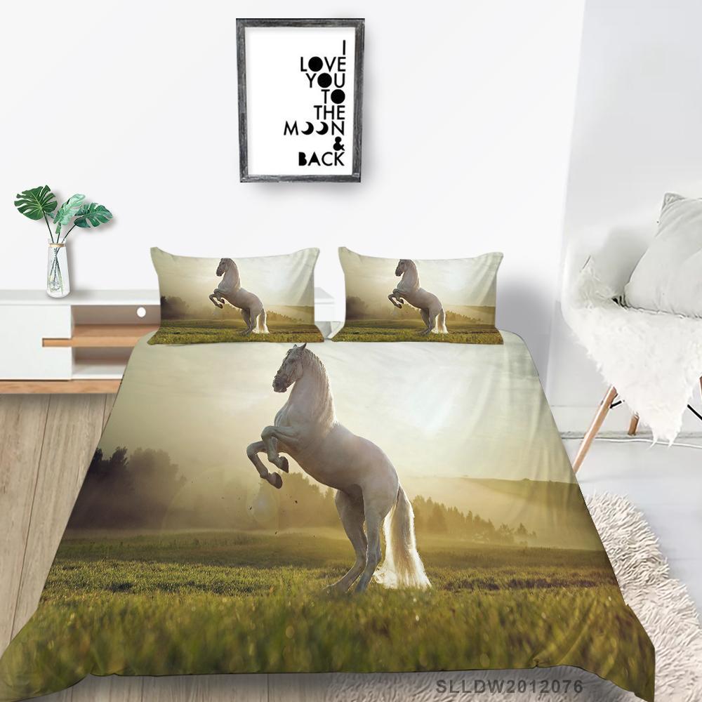 3D Horse Series Bedding Set Cartoon Animal Pattern Quilt Cover Pillow Case 2 or 3 Pieces Suitable for Home Decoration In Animal Lover Rooms