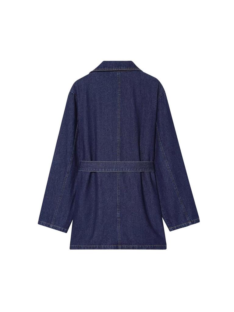 Y20678 Stylish Denim Jacket with Belted Waist and Suit Collar for Women 2025