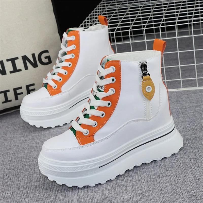Fashion Fashion Color Matching Women's Autumn Winter Daddy Shoes Increase Height 10cm Casual Thick Bottom High-top Ins Women's Sneakers