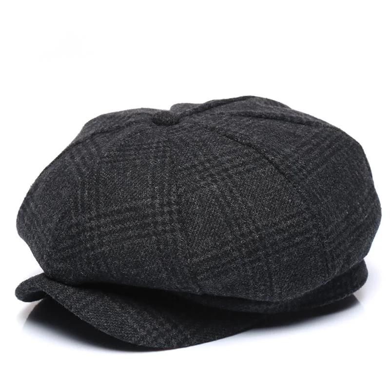 56-58Cm 58-60Cm Thickened Winter Wool Tweed Octagonal Hat Big Size Beret Dad Felt Newsboy Cap Male Leisure Ivy Caps Man