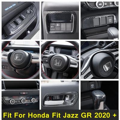 Window Lift / Head Lights Switch / Door Handle Bowl Cover Trim Carbon Fiber Interior Refit Kit For Honda Fit Jazz GR  -