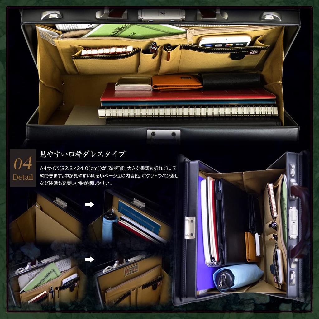 [Hirano Bags, Toyooka Craftsmanship] Made In Japan Men's Dulless Bag with Natural Wood Handles, Wide Opening, A4 Size, Two-Compartment Business