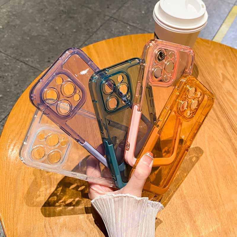 Suport de suport invizibil Husă transparentă pentru telefon pentru Iphone 14 13 12 11 Pro Max Husă rezistentă la șocuri din silicon de culoare caramelă pentru Iphone 14plus