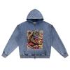 DTG print Knitted Denim Zip-Up Hoodie Golden Dragon Brother Print Zipper Hoodies  