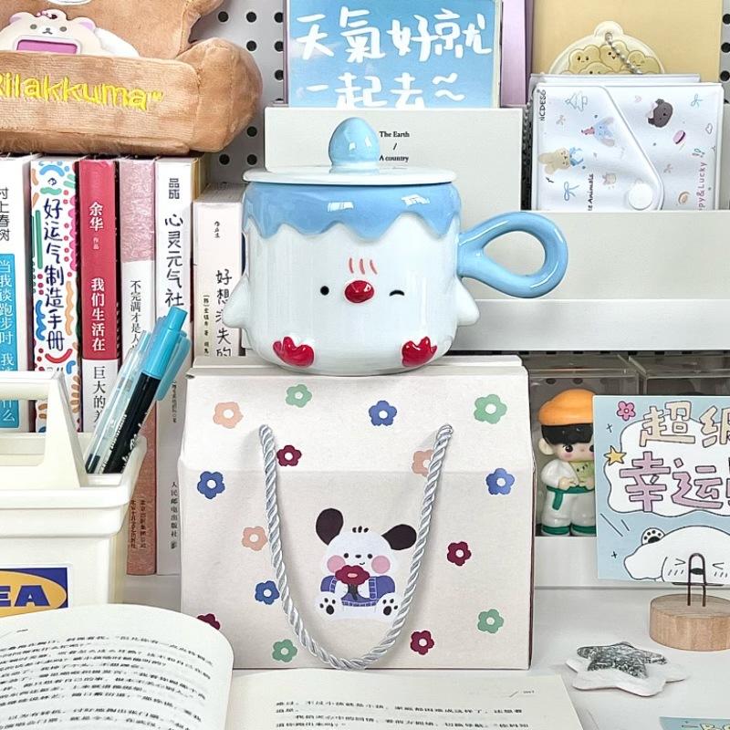 Cute bird ceramic mug with lid high value couple ceramic drinking cup office girl birthday gift