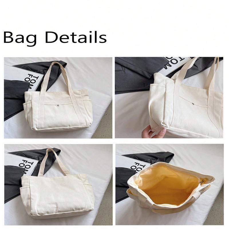 Ladies' Multi Pocket Handbag with Canvas Strap and Handle Bag, Large Capacity Wallet, Reusable Handbag