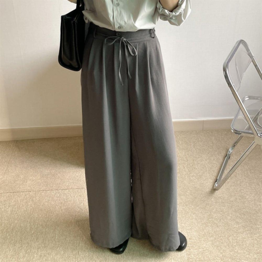 New Arrivals   Open Run Women Two Button Pintuck Wide Strap Back Banding Pants