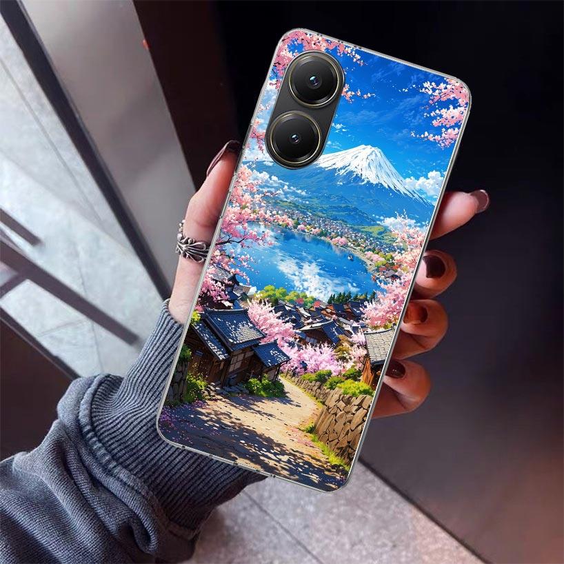 Japanische Kirschblüte Mount Fuji Handyhülle Für Xiaomi Poco X7 X6 X5 Pro F7 Ultra Redmi 15C 15 13 13C 12 12C 10 10A 10C 9 9A 9C 9T Sie