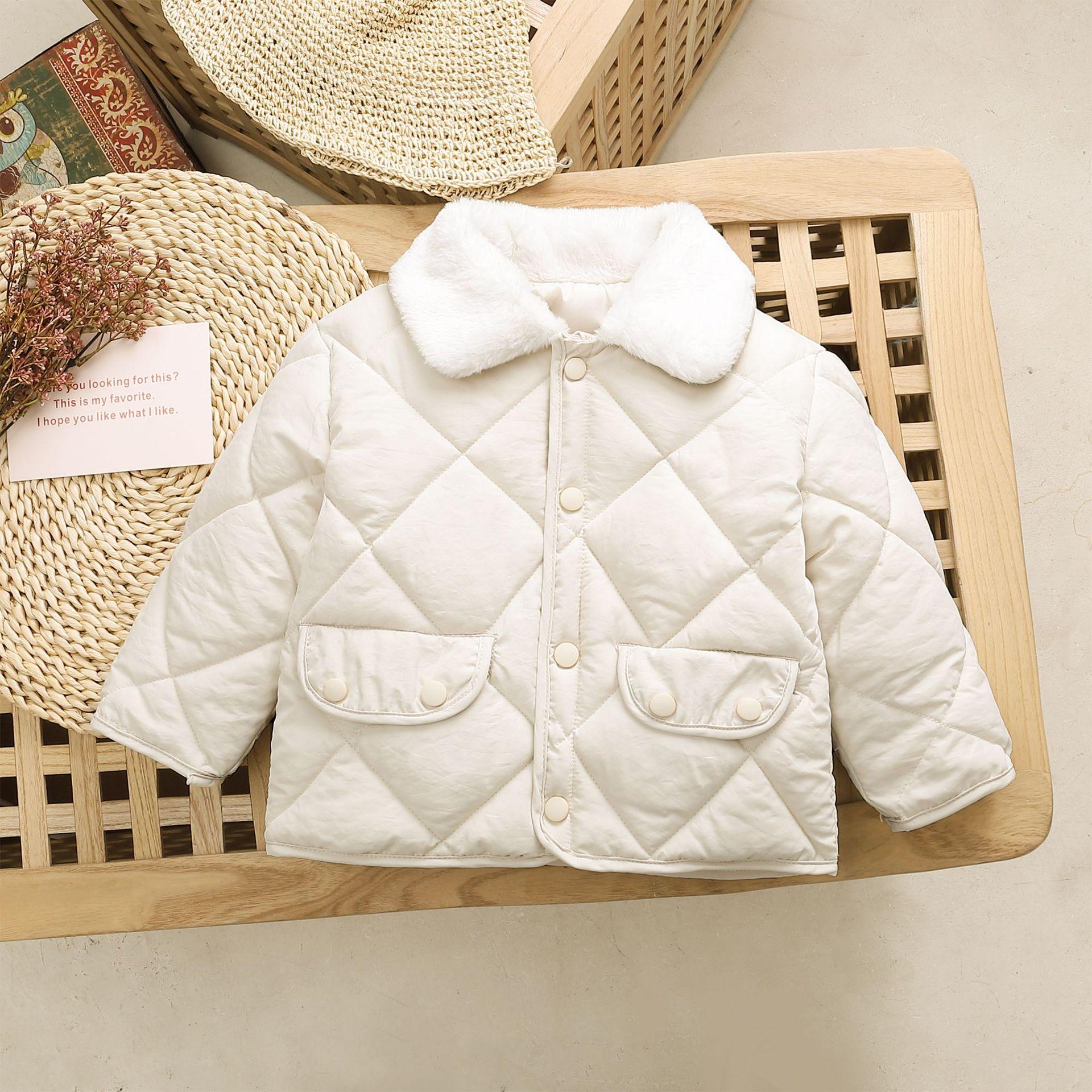 

Осенне-зимняя детская одежда Пальто для девочек с меховым воротником Легкий пуховик для младенцев Куртка ярких цветов для детей 120cm бежевый