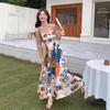Retro Ethnic Style Oil Painting Graffiti Printing Suspender Dress Women's Summer New Style Niche Seaside Long Skirt